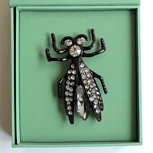 Vintage Rhinestone Insect Brooch Black Clear Crystals 1"x1.5" Rare Collectible